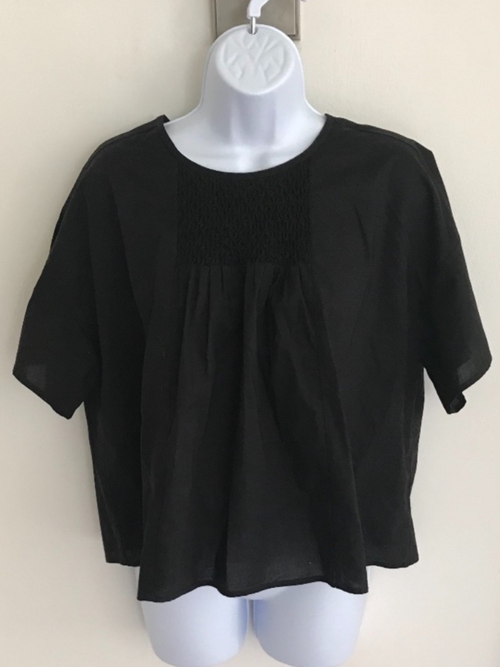 Everlane Black Short Sleeve Smocked Praire Blouse